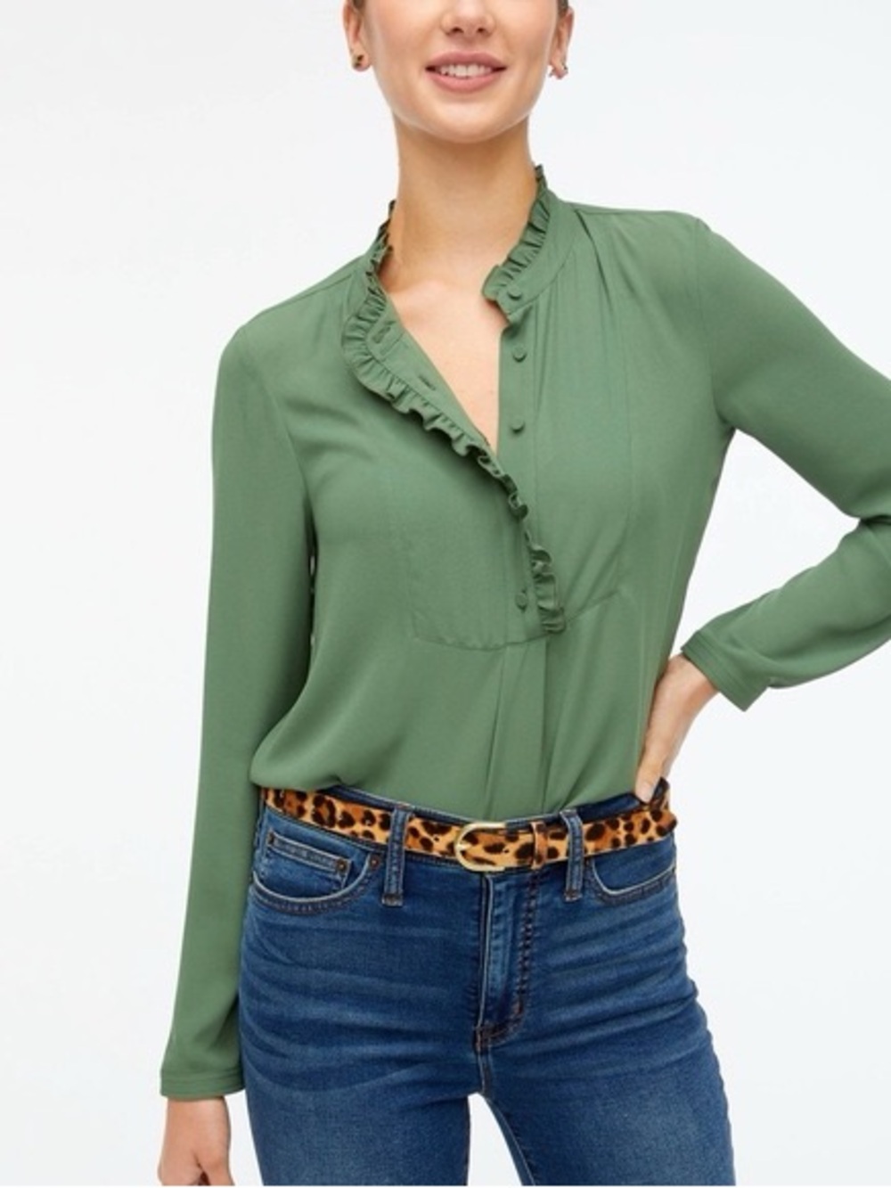 Women's Ruffle Long-Sleeve Blouse - Utility Green